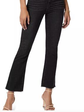 Paige Claudine High Rise Ankle Flare Jeans with Raw hHem-Black-Size 27